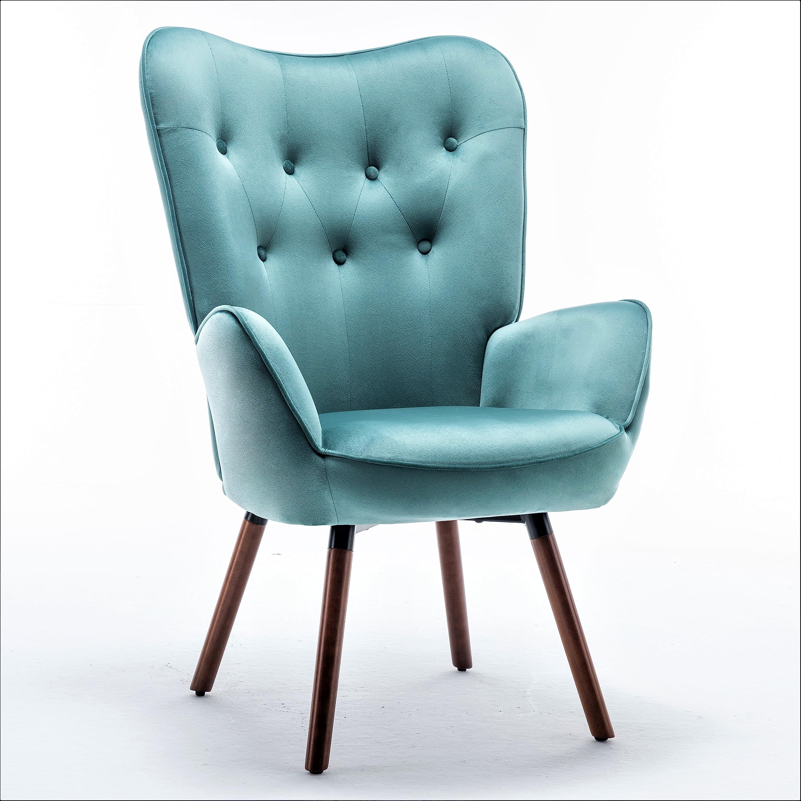 Container Furniture Direct Chic Accent Arm Chairs for Living Room, Bedroom, or Home Office, Button-Tufted Midcentury Armchair with Wingback Design and Splayed Legs, Teal