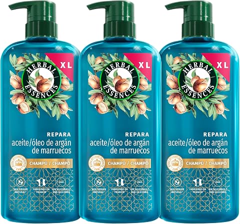 Herbal Essences Argán Champú Reparador, Pelo Dañado, Sin Siliconas, 3x650ml