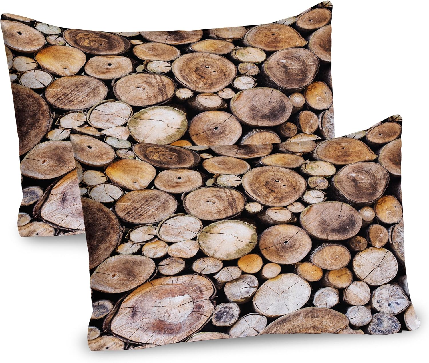 Ambesonne Rustic Pillow Sham Set of 2, Wooden Logs Background Circular Shaped Oak Tree Life and Growth Theme Print, Quality Microfiber Bedding Item for All Seasons, 30" x 20", Sand Brown