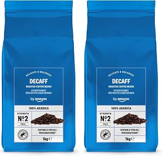 by Amazon Entkoffeiniert Röstkaffee Ganze Bohnen 100% Arabica Intensität: 2 - Mild, 1kg (Packung mit 2)