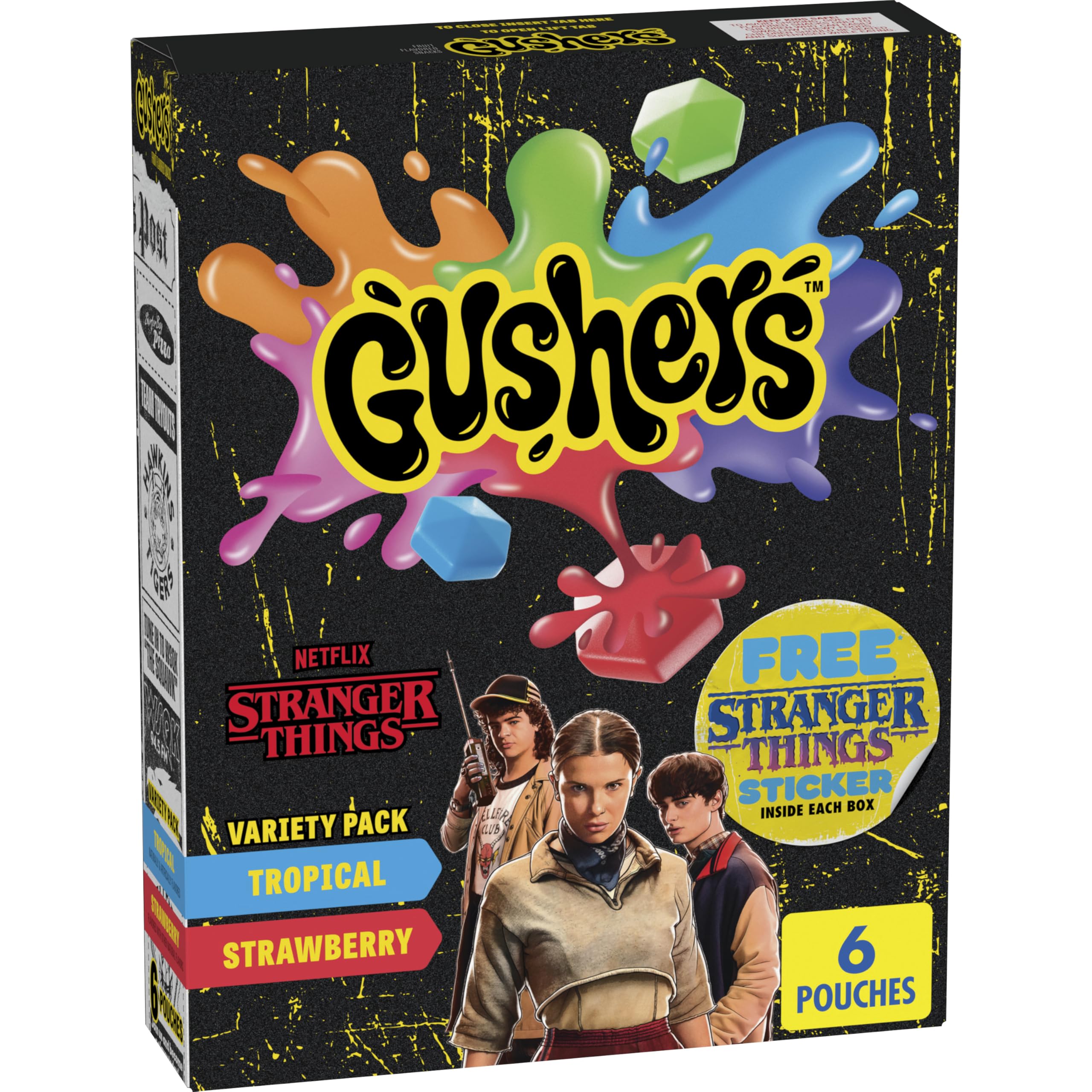 Gushers Fruit Flavored Snacks, Stranger Things Edition, Variety Pack, Tropical and Strawberry Flavors, 6 Ct, 4.8 oz