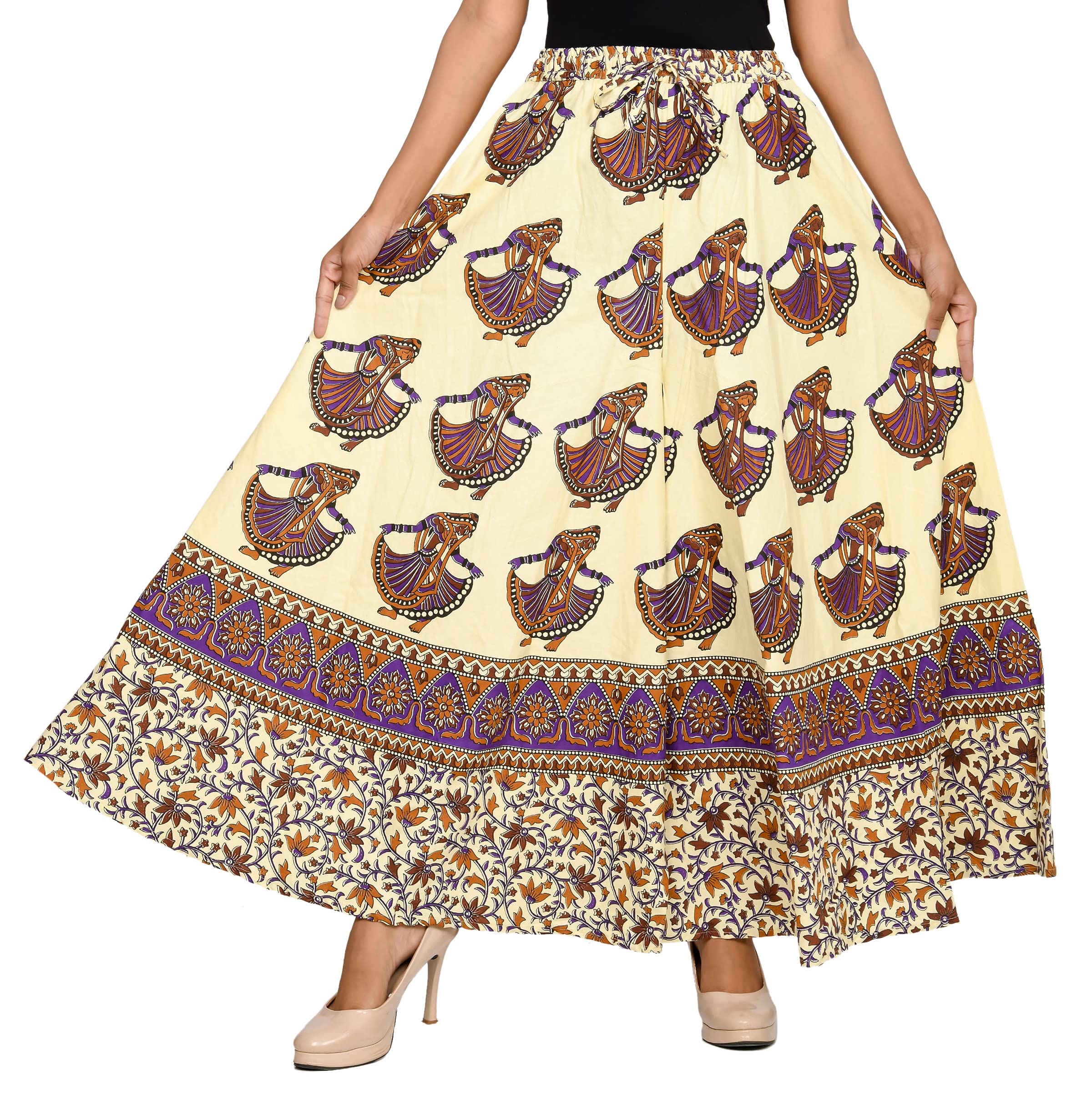 SAMJHI Cotton Wide Boho Harem Yoga Palazzo Pant for Women Cream Purple Brown Free Size