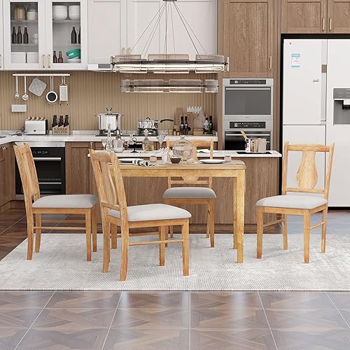 Miniatura 6 de LUMISOL Juego de mesa de comedor de 5 piezas con sillas para 4 personas, juego de 4 mesas de comedor rústicas de granja con 1 mesa rectangular y 4