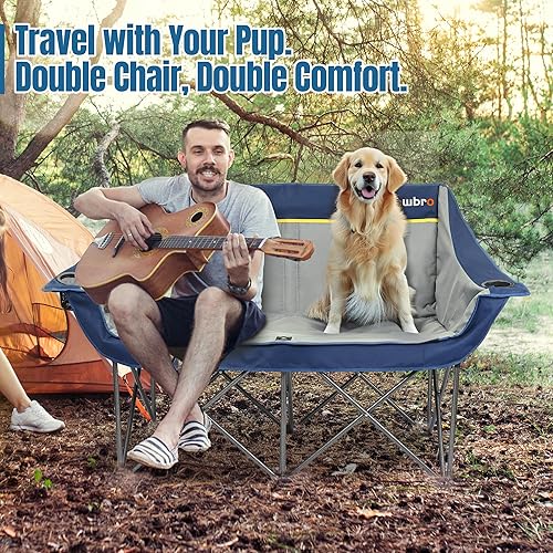 Miniatura 4 de Silla de campamento doble de gran tamaño para adultos, sillas de campamento plegables totalmente acolchadas, silla de camping grande y resistente
