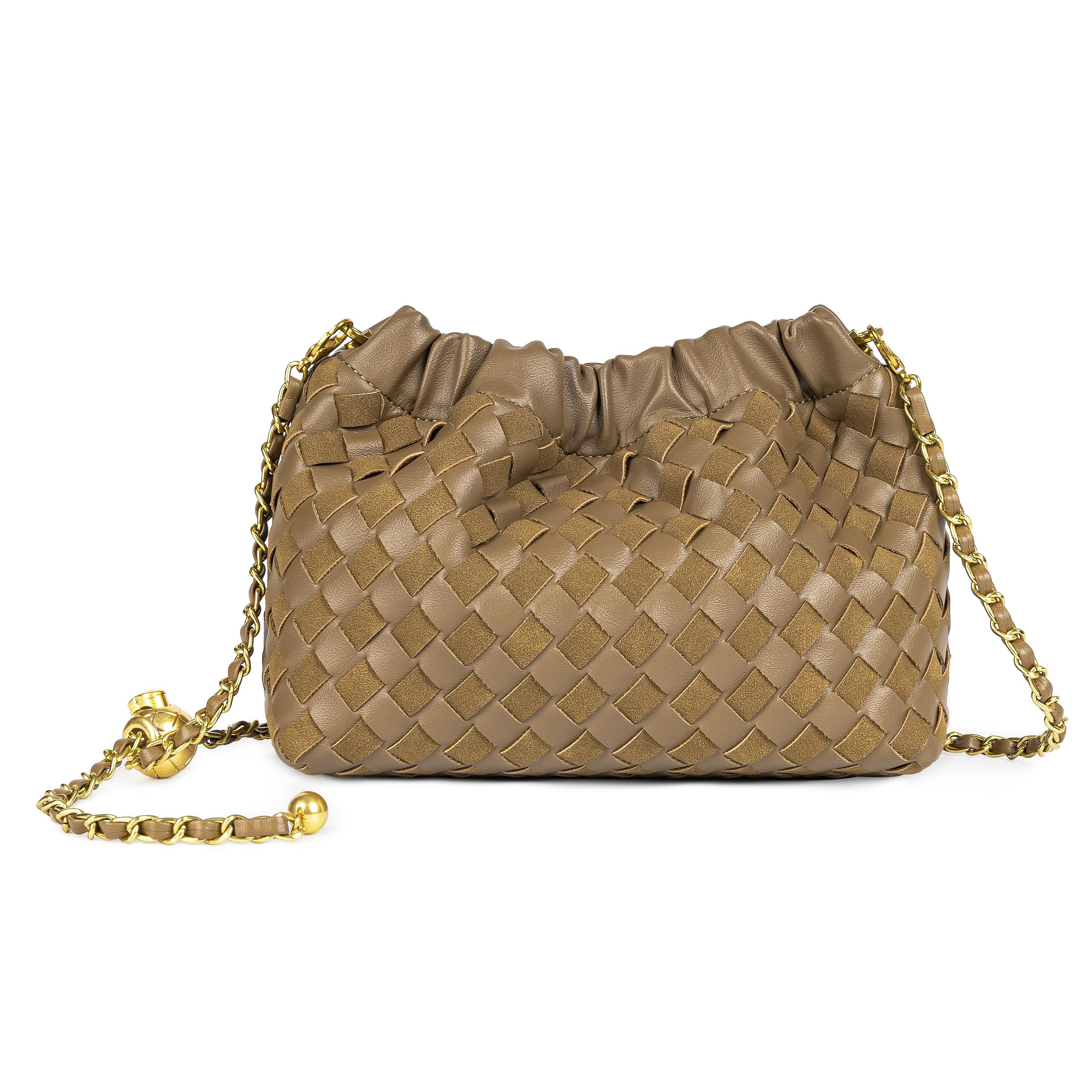 Joryin Woven Women's Crossbody Bag & Evening Purse, Trendy Dumpling Clutch & Hobo Cloud Shoulder Bag Trendy Dumpling Clutch Woven Leather-acorn
