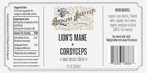 Miniatura 2 de Hodgins Harvest Melena de león orgánica + tintura Cordyceps  Fabricado con hongos cultivados en nuestra granja en los Estados Unidos  Extracto dual