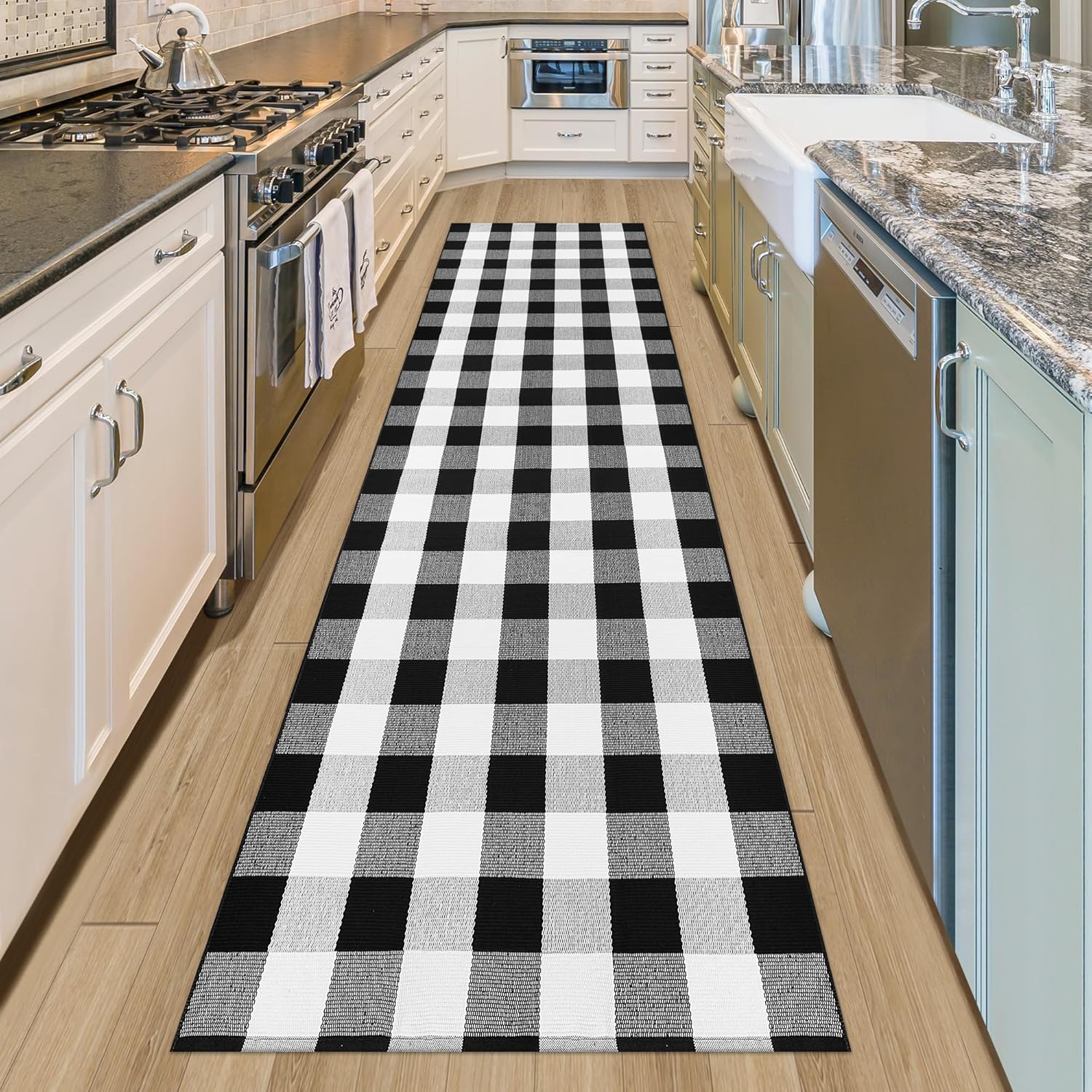 Aoczes Buffalo Plaid Runner Rug 3x10 Feet Black and White Checkered