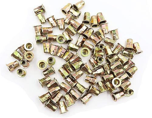 Miniatura 3 de LBY 60 tuercas remachadoras de acero al carbono, kit surtido de tuercas de rosca M6 (medio hexagonal), acero al carbono, chapado en zinc, amarillo