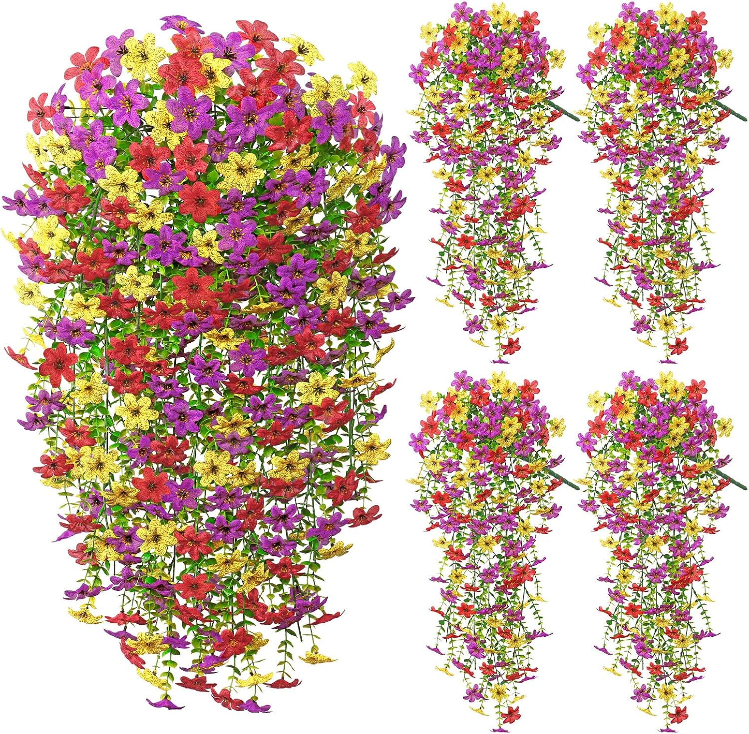 Dremisland 4PCS Artificial Hanging Flowers Faux Silk Daisy Hanging Flower Vines Outdoor Spring Summer Decor UV Resistant Fake Hanging Plants for Porch Patio Garden Planter Yard Decor
