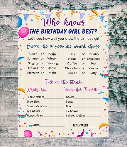 Miniatura 4 de RokAPary Who Knows The Birthday Girl Best Game, ideas temáticas para fiesta de cumpleaños, juego divertido para fiestas de pijamas, juego de 30