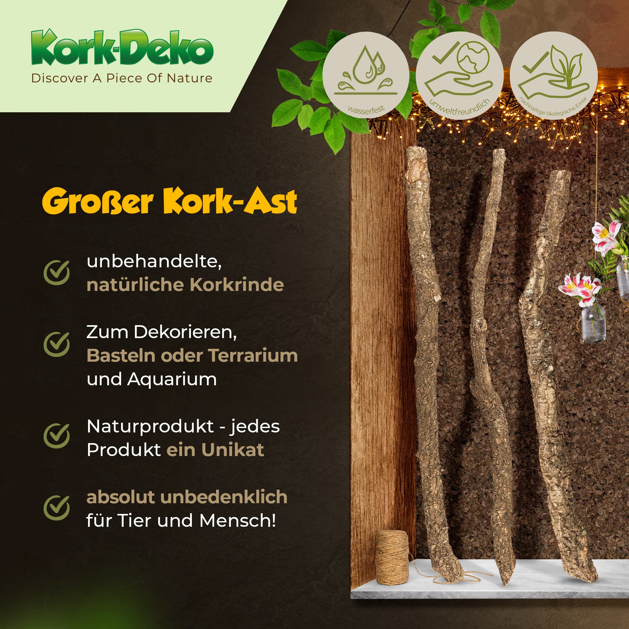 XL Kork-AST | 100 cm lang | AST von der Korkeiche/Korkbaum | Naturkork-Rinde als Terrariumausstattung | Made in Portugal