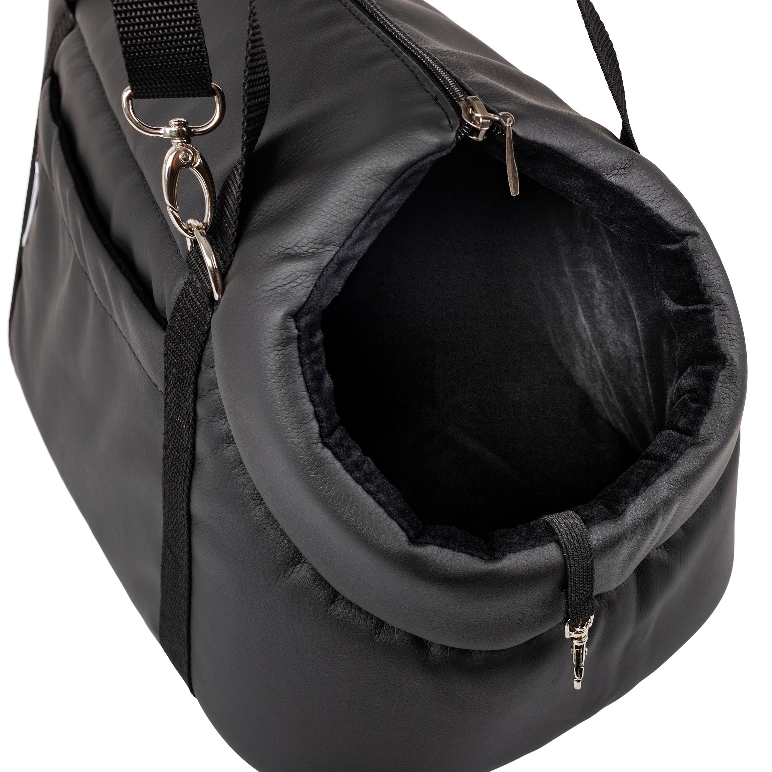 Torba do noszenia psa, rozm. S, do 6 kg, torba transportowa dla małych psów i kotów, miękka, składana i nadająca się do prania, 34 x 22 x 26 cm, czarna/sztuczna skóra