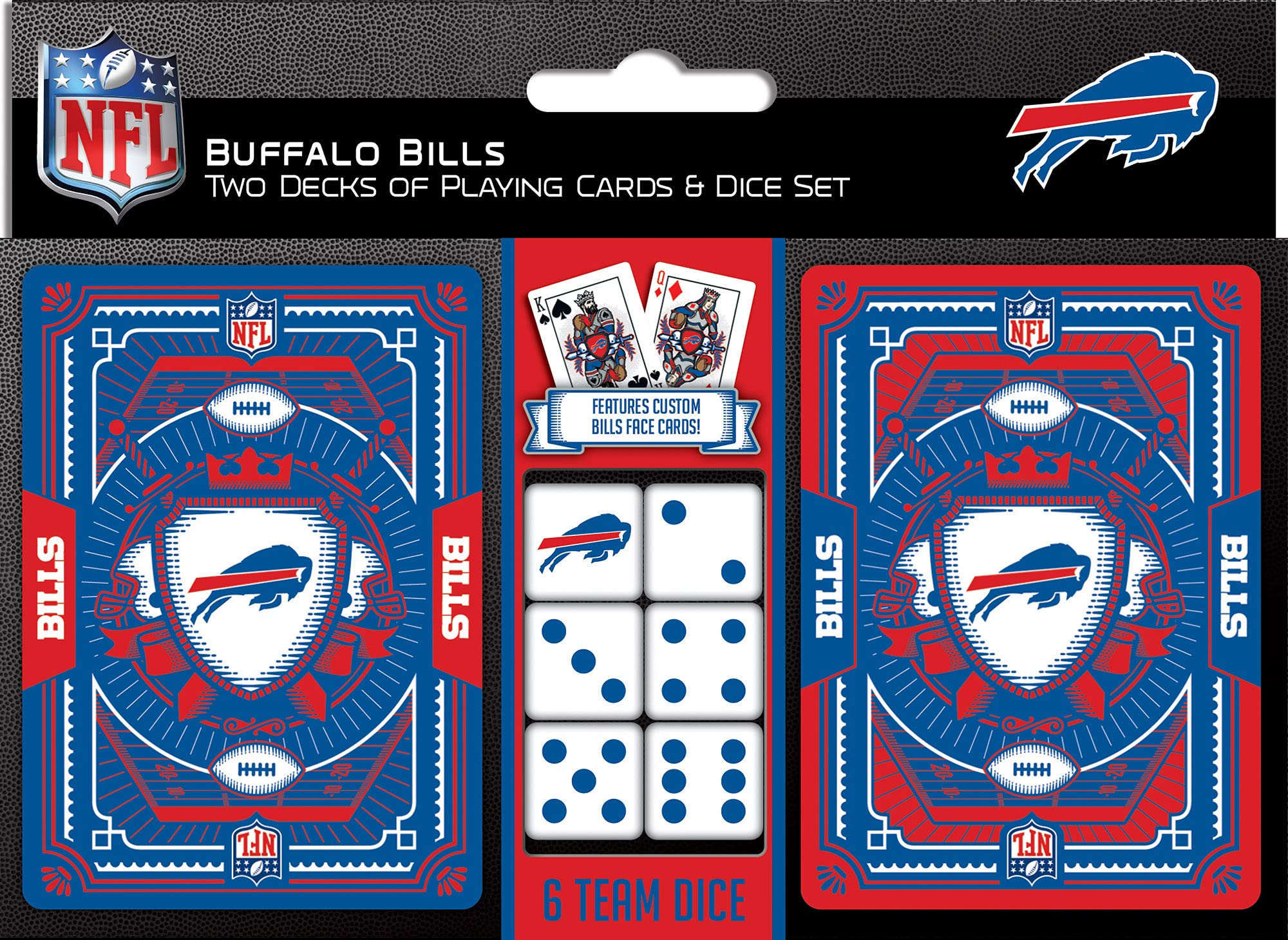Masterpieces Game Day - NFL Buffalo Bills 2-Pack Playing Cards & Dice Pack - Officially Licensed Set for Adults and Family