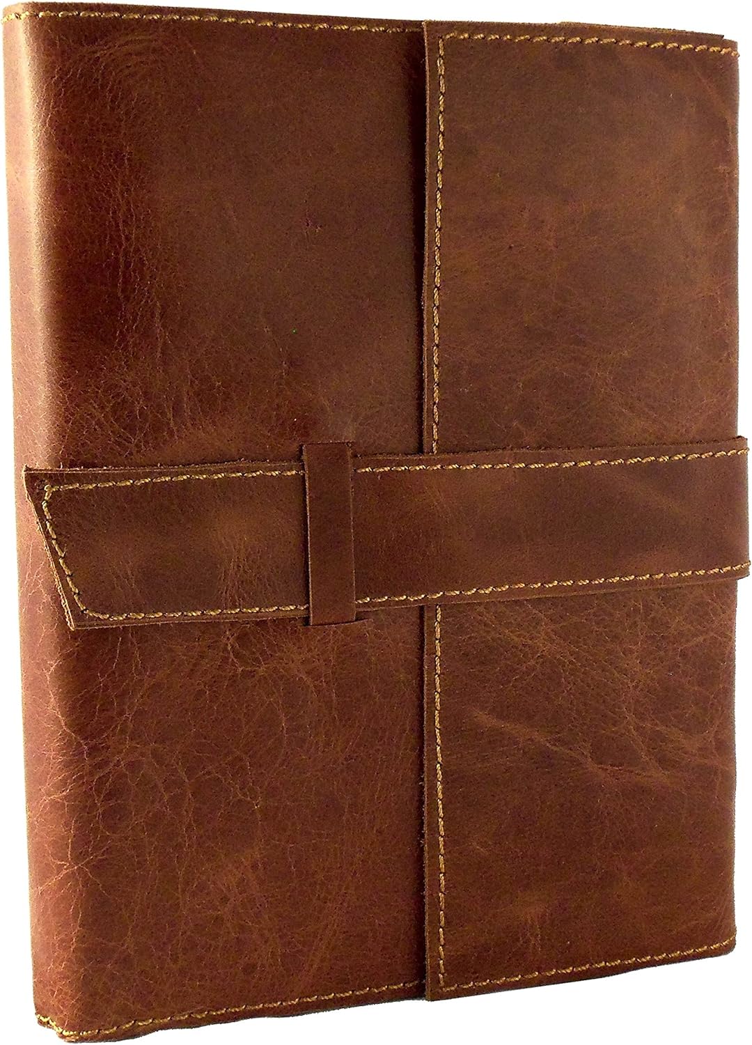 Distressed Leather Refillable Travel Journal with Handmade Paper - 6 x 8" Sketchbook Notebook - Saddle Brown