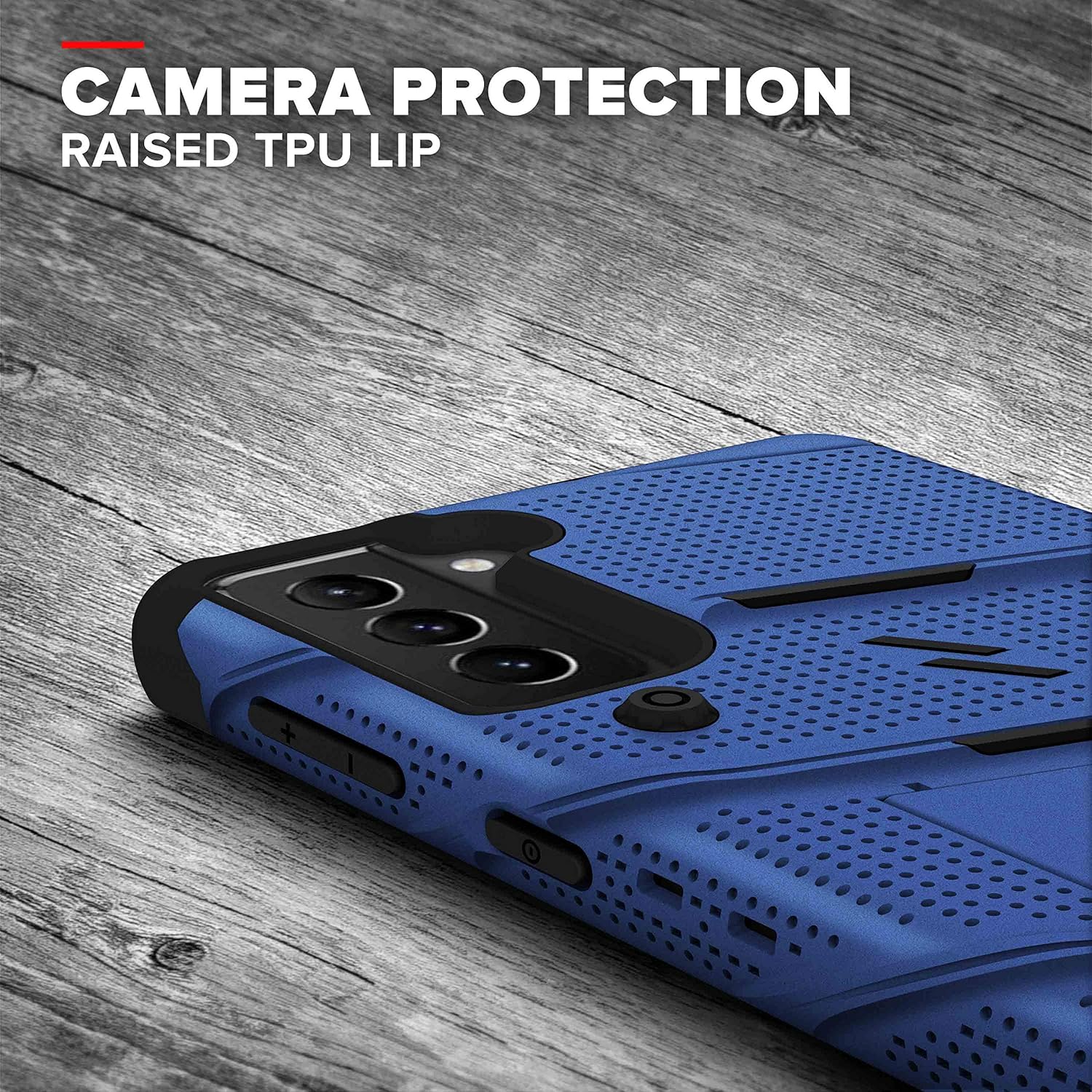 ZIZO Bolt Series for Galaxy S21 Plus Case with Screen Protector Kickstand Holster Lanyard - Blue & Black
