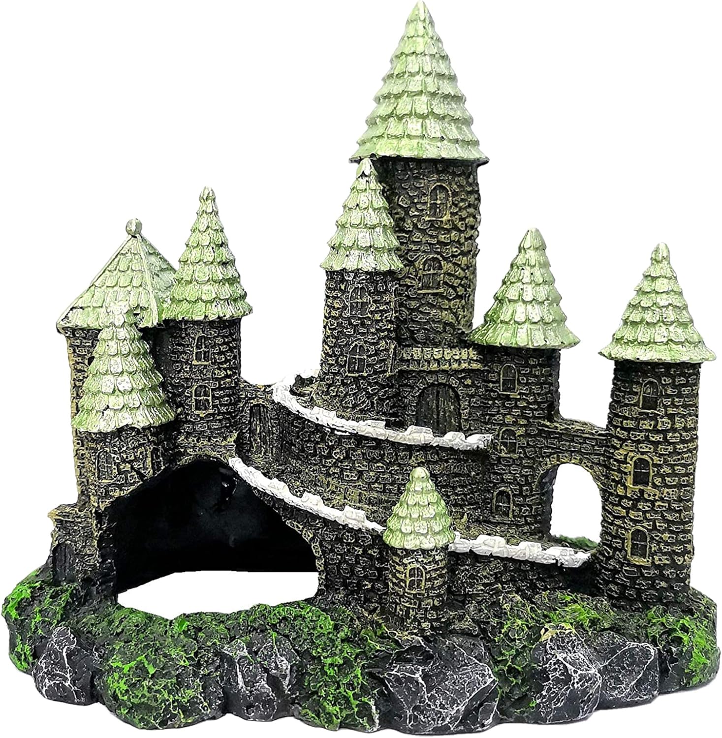 M2cbridge Aquarium Decor Castle Shipwreck Ornament Underwater Landscape(Green Castle)