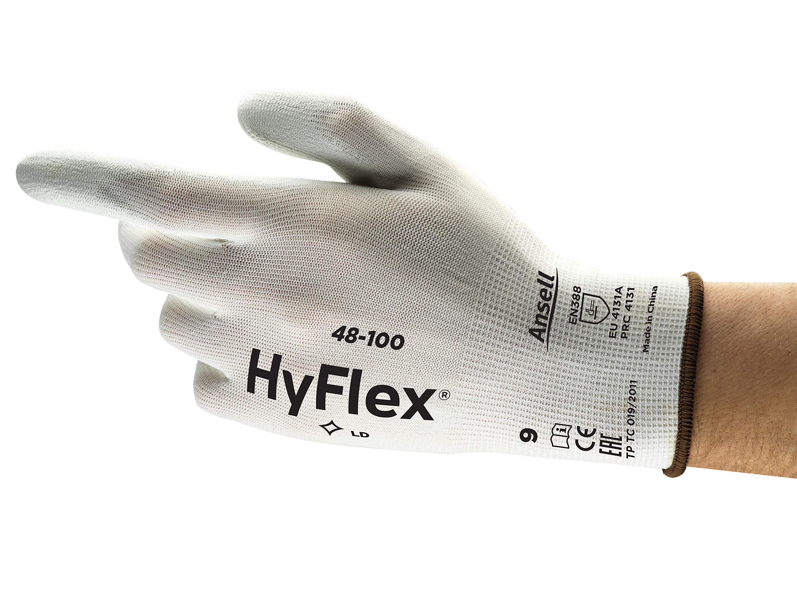 Ansell HyFlex 48-100 Thin Work Gloves, Stretch Fit Nylon Liner with Flexible PU Coating