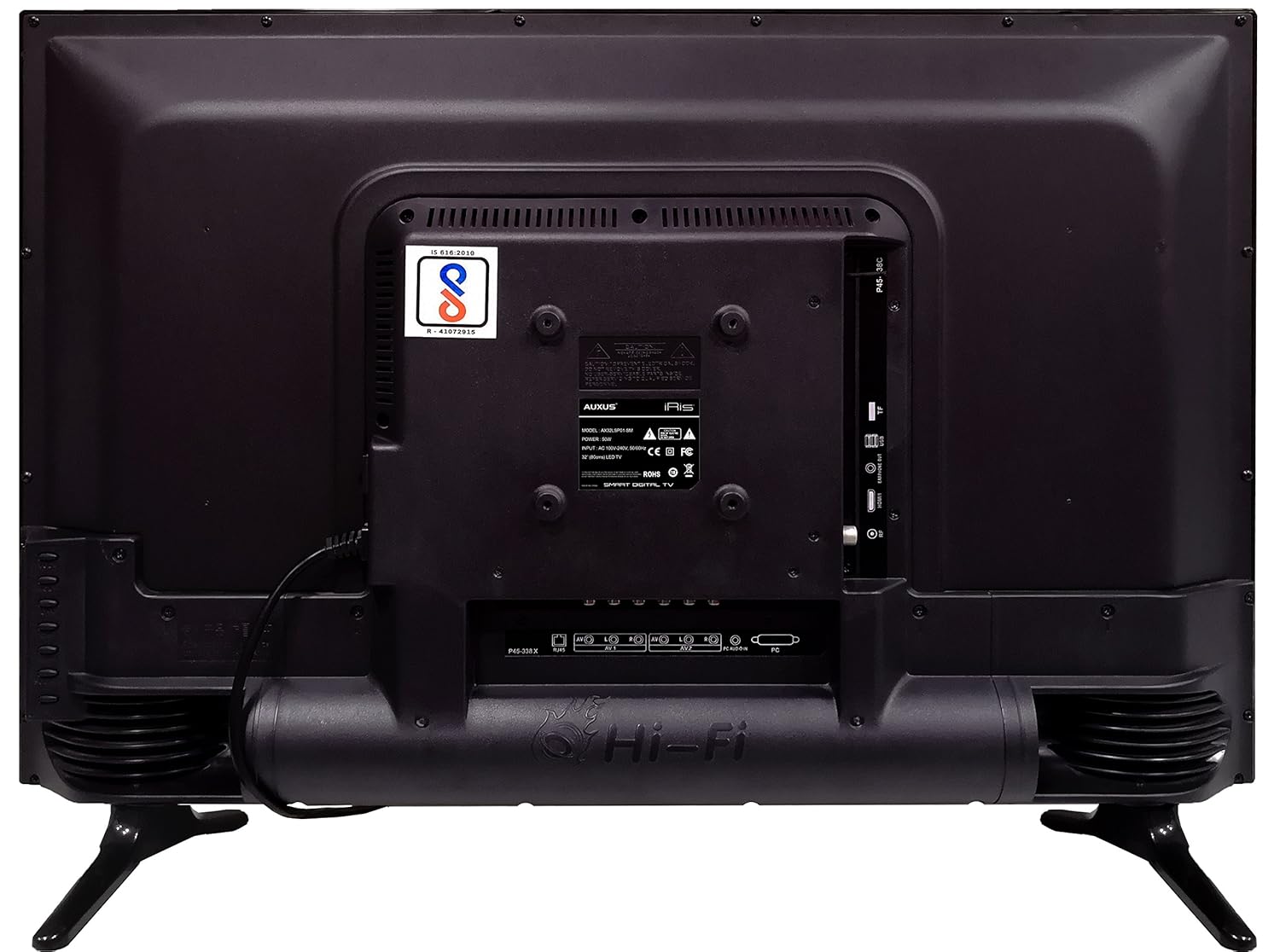 Bag view of the AUXUS iRis 32-inch Smart Android LED TV showing all ports