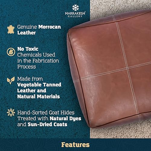 Miniatura 5 de Marrakesh Gallery Funda otomana de cuero - Puf cuadrado marroquí, sala de estar, dormitorio otomano Marrón,Beige Bronceado,Azul,Marrón (Dark