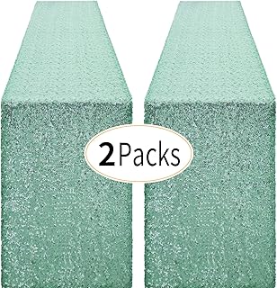 2 Packs 12 x 72 inches Mint Green Sequin Table Runner, Glitter Runner for Birthday Party Supplies Decorations Wedding Bachelorette Holiday Celebration Bridal Shower Baby Shower
