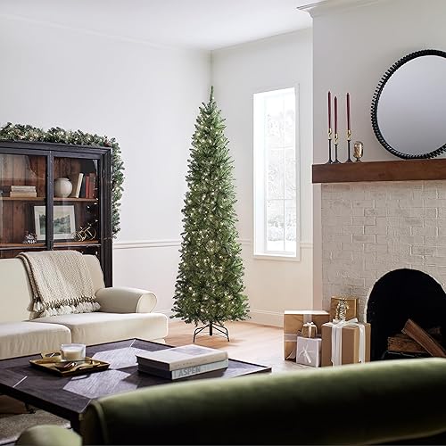 Miniatura 4 de National Tree Company - Árbol de Navidad artificial preiluminado, verde, abeto Kingswood, luces blancas, incluye soporte, 7.5 pies