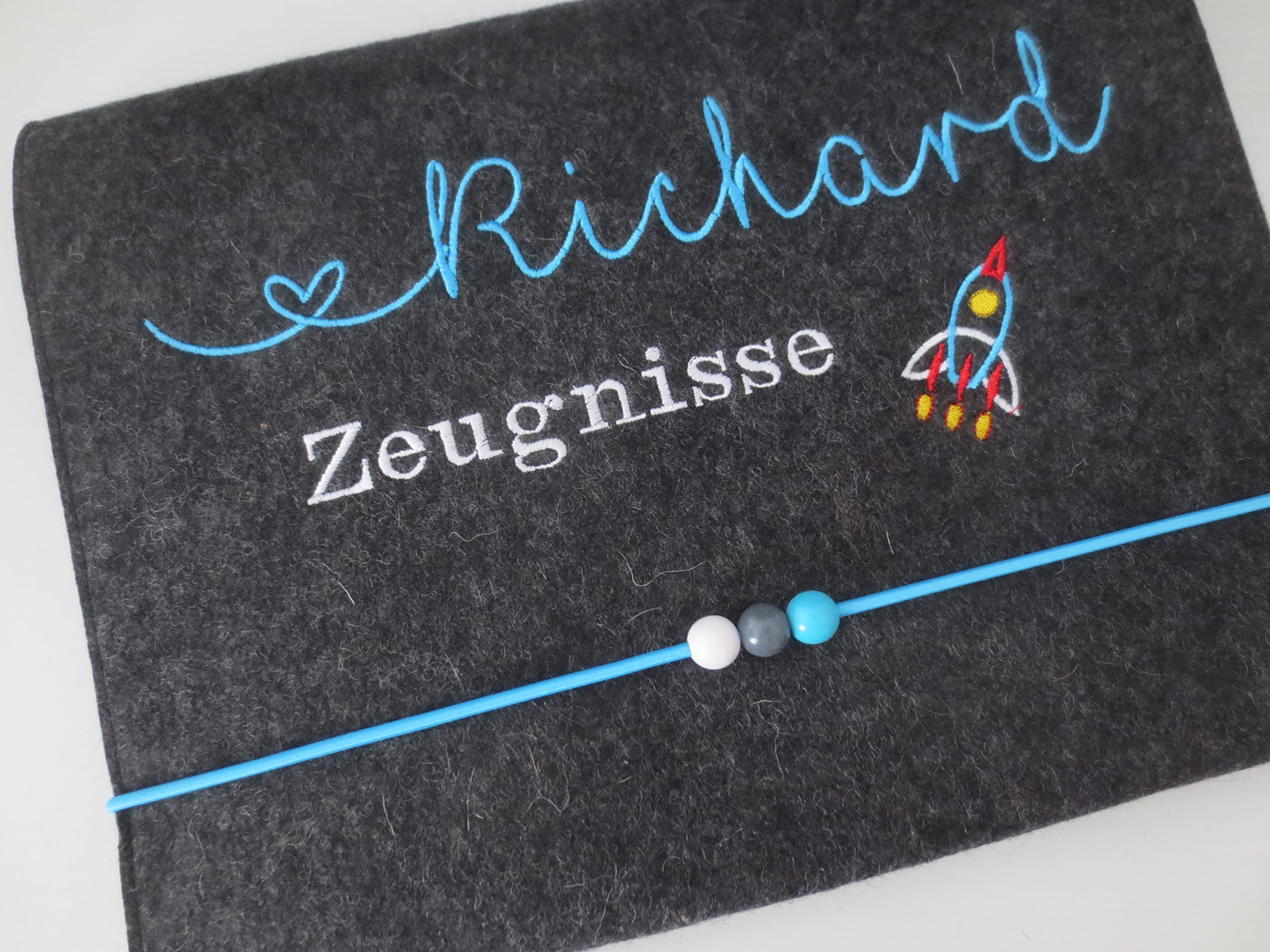 Zeugnismappe Wollfilz Mappe Zeugnisse DIN A4 Grundschule Schule"Rakete"