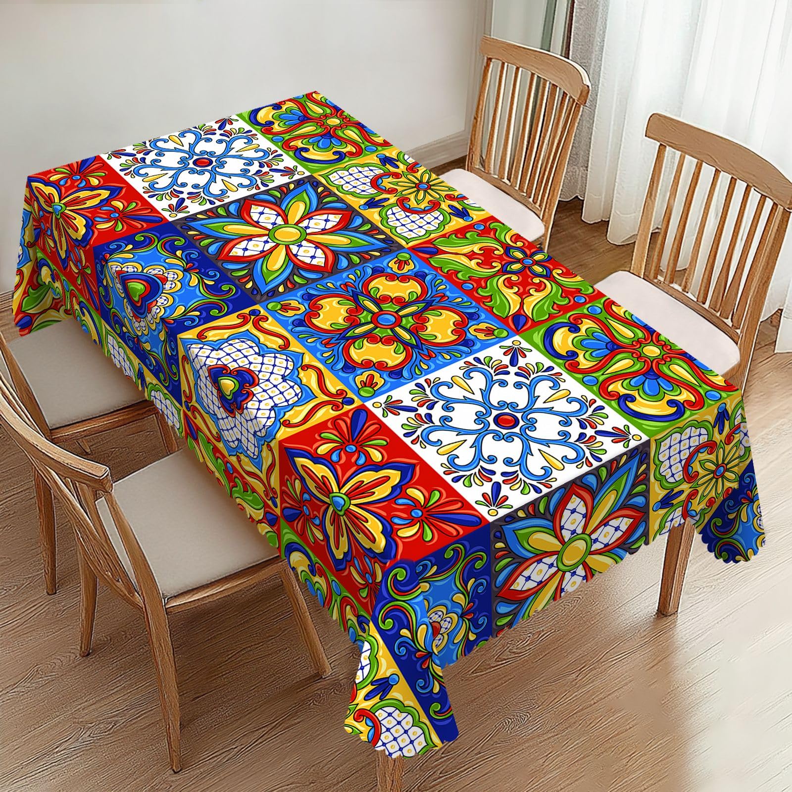 ZYPHORIEL Mexican Rectangle Tablecloths Vintage Talavera Ceramic Table Cloths Dacorative Kitchen Dining Tablecloth for Rectangular Tables,Washable