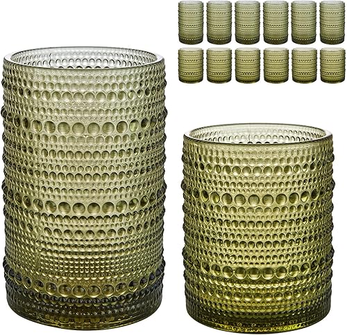 Miniatura 14 de Hobnail Juego de 6 Vasos para Beber de 15 oz, Juego de Cristalería Vintage Juego de Vasos de Cóctel, Vaso Gris en Relieve, para Cerveza, Whisky,