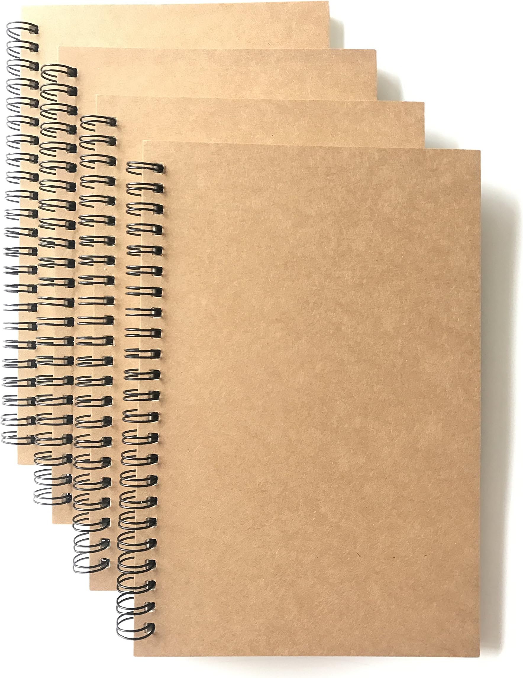VEEPPOA5 Wirebound Notebooks Bulk Journals Spiral Steno Pads Blank/Lined Kraft Brown Cardboard Cover Thick Cream Writing Pad Sketchbook Scrapbook Album (Lined White-Pack of 4)