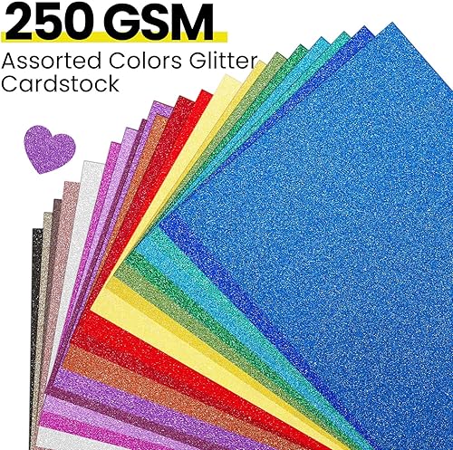 Miniatura 3 de Zhanmai 160 hojas de cartulina con purpurina de 250 GSM, papel grueso con purpurina para manualidades, papel de cartulina de 20 colores de 8.5 x 11