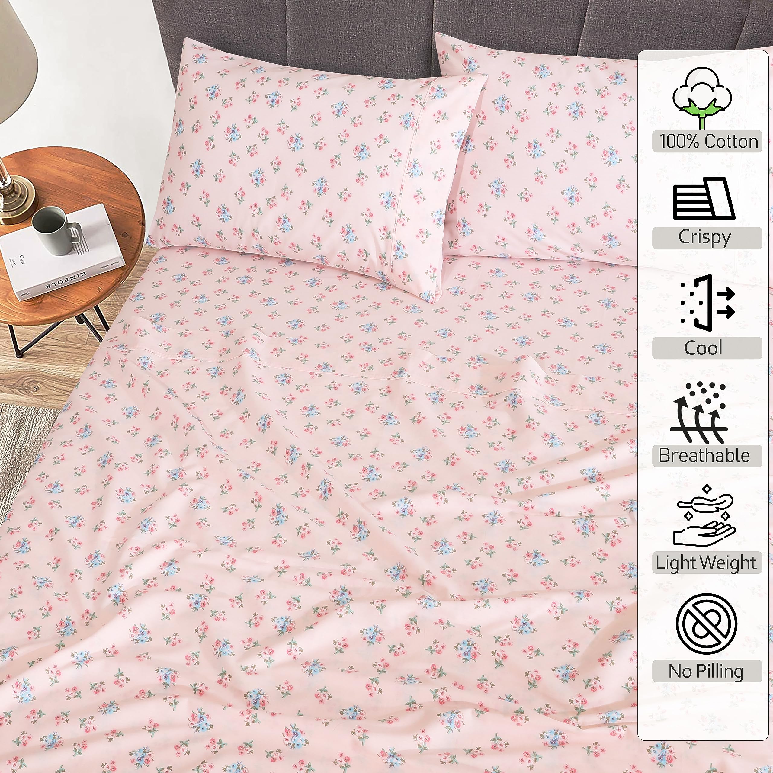 Ruvanti 100% Cotton Full Size Bed Sheets, 4 Pieces, Soft & Breathable Percale Weave Bedding, Deep Pocket 16", Hotel Standard - Image 2