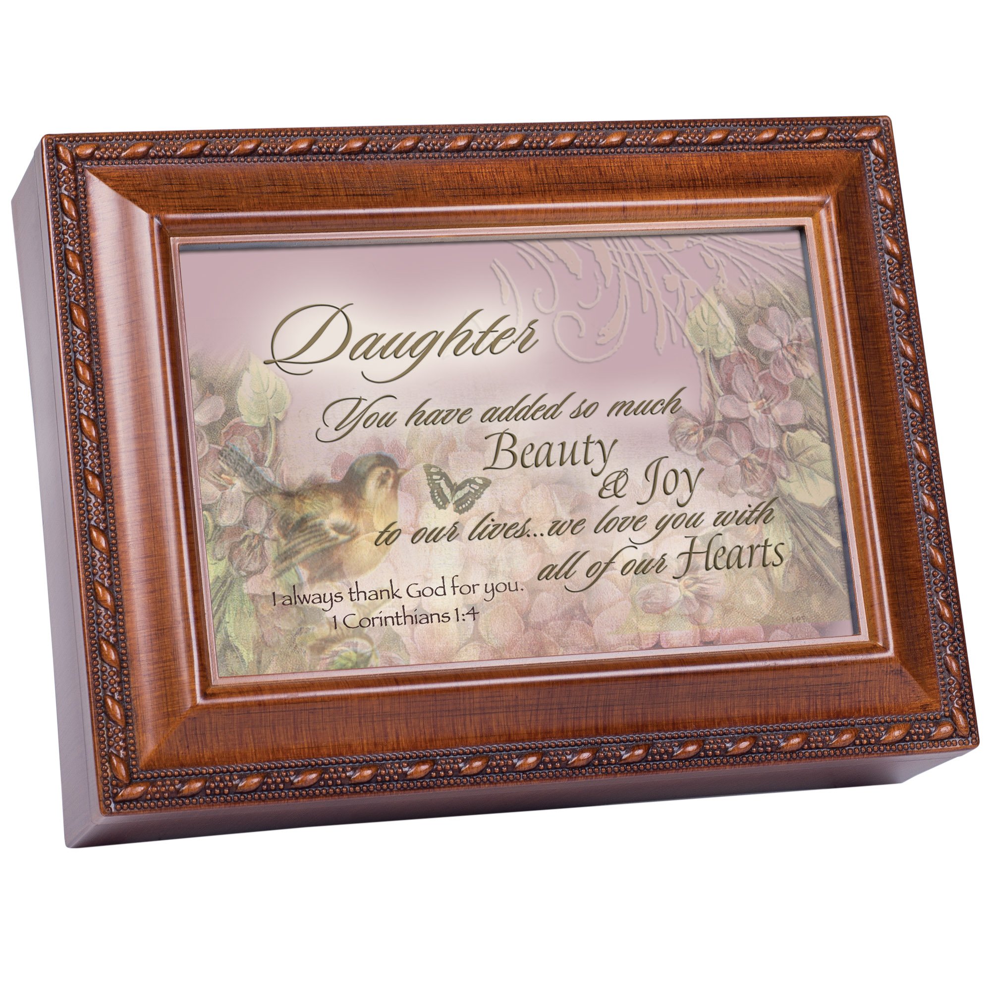 Daughter Joy Woodgrain Inspirational Cottage Garden Traditional Music Box plays Amazing Grace