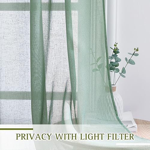 Miniatura 5 de NICETOWN Cortinas traslúcidas de lino para puerta corrediza de 84 pulgadas de largo para sala de estar, cortinas verticales semitransparentes con
