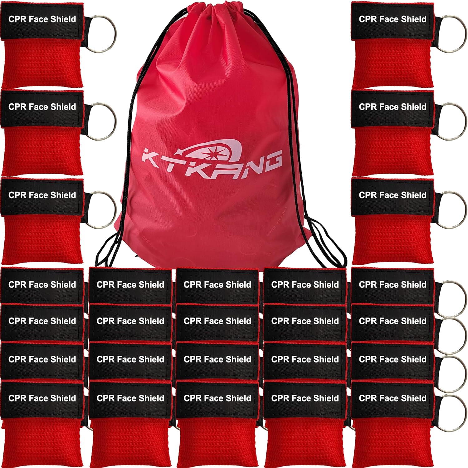 100pcs/lot Red CPR Barrier with Keychain CPR Face Shield for AED First Aid