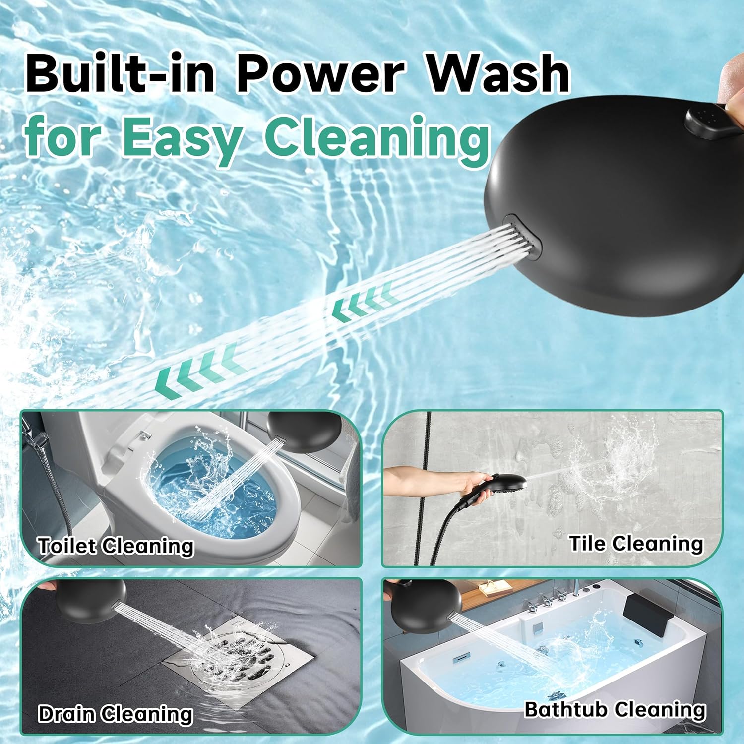 BRIGHT SHOWERS High Pressure Shower Head with Handheld, 9 Spray Settings Showerhead Built in Power Wash to Clean Tub and Pets, Extra Long 69" Hose, Adjustable Bracket, Matte Black