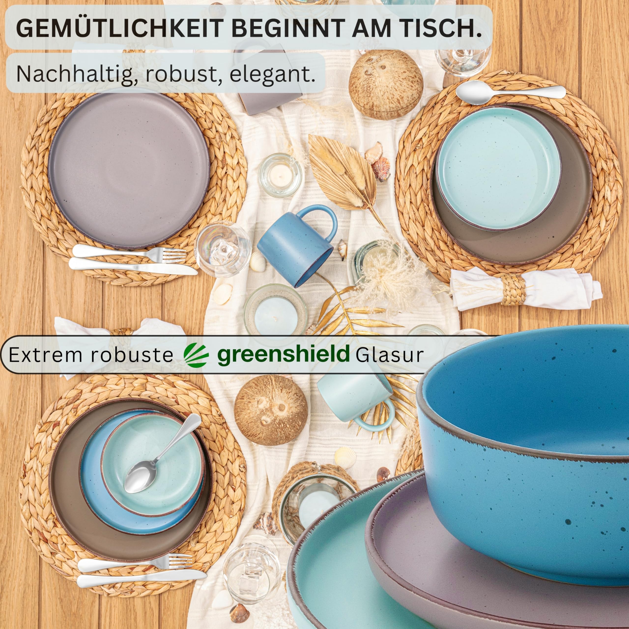 SÄNGER Bombay Meeresboden Geschirrset 12 teilig Steingut 4 Personen Teller Set bunt