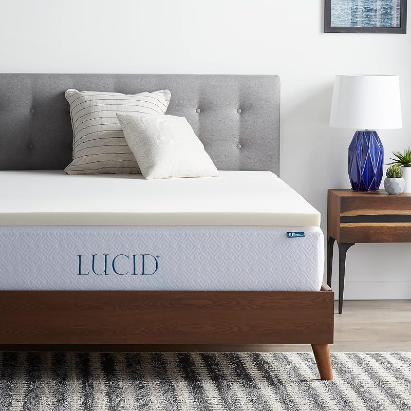 Cubrecolchón de espuma tradicional LUCID de 2 pulgadas – Ventilado y transpirable – Soporte adaptable – Tamaño King