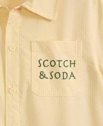 Scotch & Soda Boys' Short Sleeve Button Up Shirt, Collared Neckline, Fashion Prints
