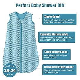 SWEET DOLPHIN Baby Sleep Sack 18-24 Months - 100% Cotton 2-Way Zipper TOG 0.5 Infant Wearable Blanket, Newborn Essentials Toddler 3 Pack Sleeping Sacks - Peacock Blue
