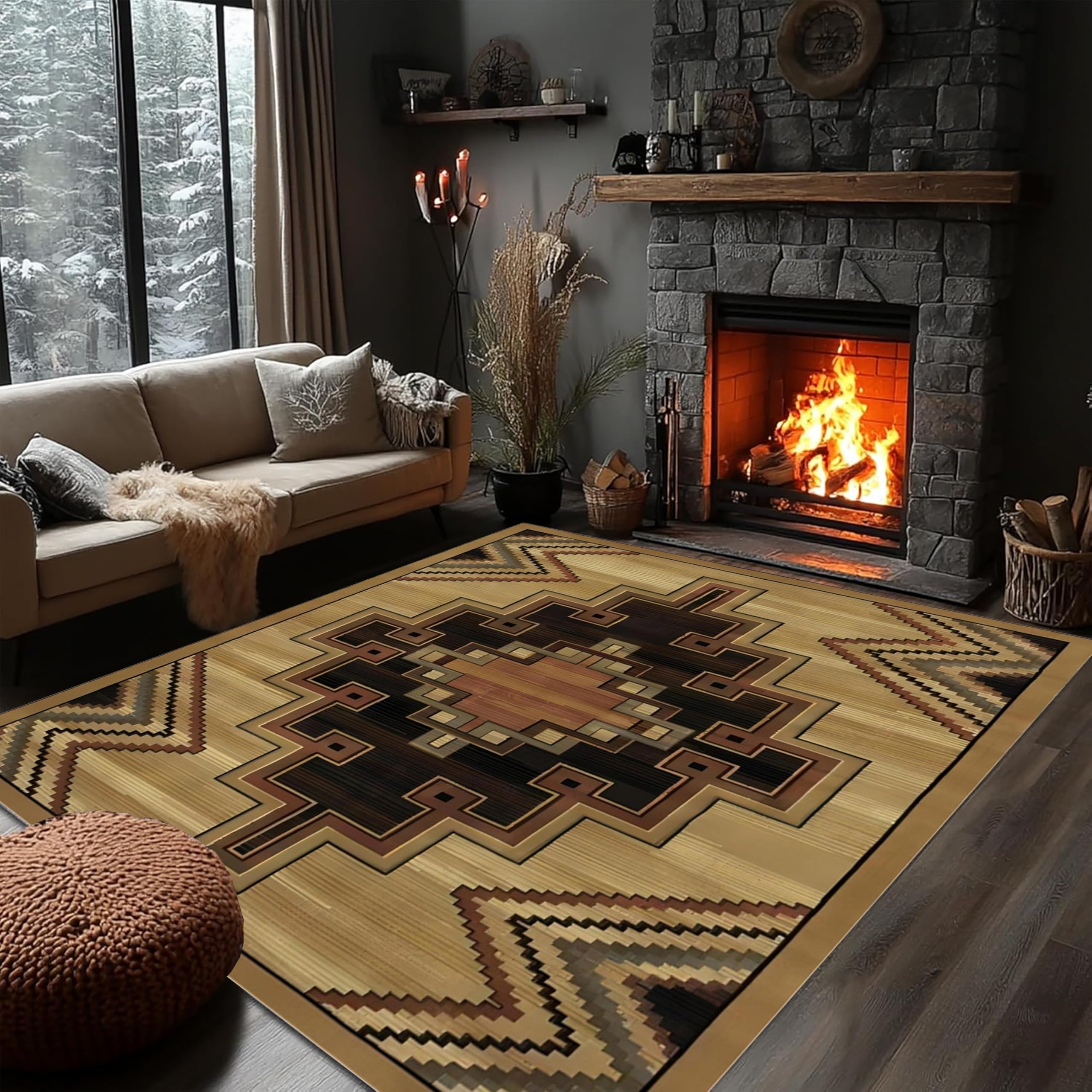PDENZG Southwest Rug for Living Room,160x200cm, Aztec Series Bedroom Area Rugs,With Non-Slip Backing Moroccan Carpet, Entrance Kitchen Machine Washable Indoor Non-Slip Rug, Black, Red, Ivory, Green