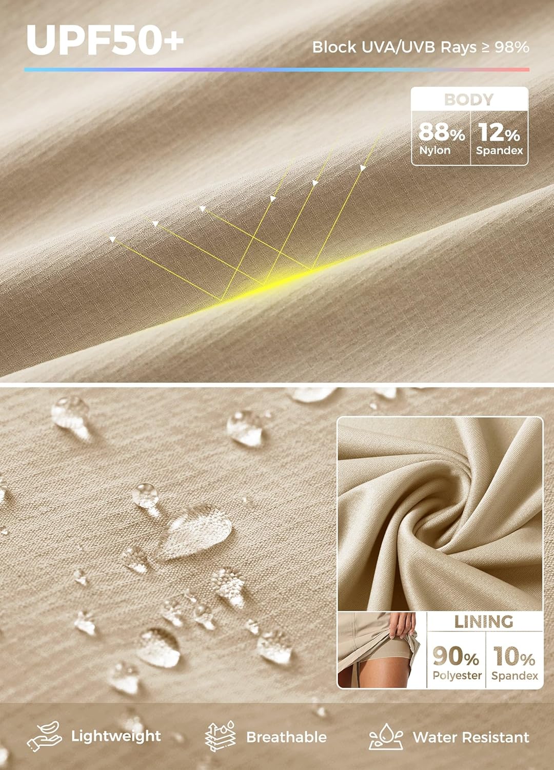 Willit Women's Skorts Golf Casual Skort Skirts UPF 50+ Quick Dry Zip Pockets Outdoor Hiking