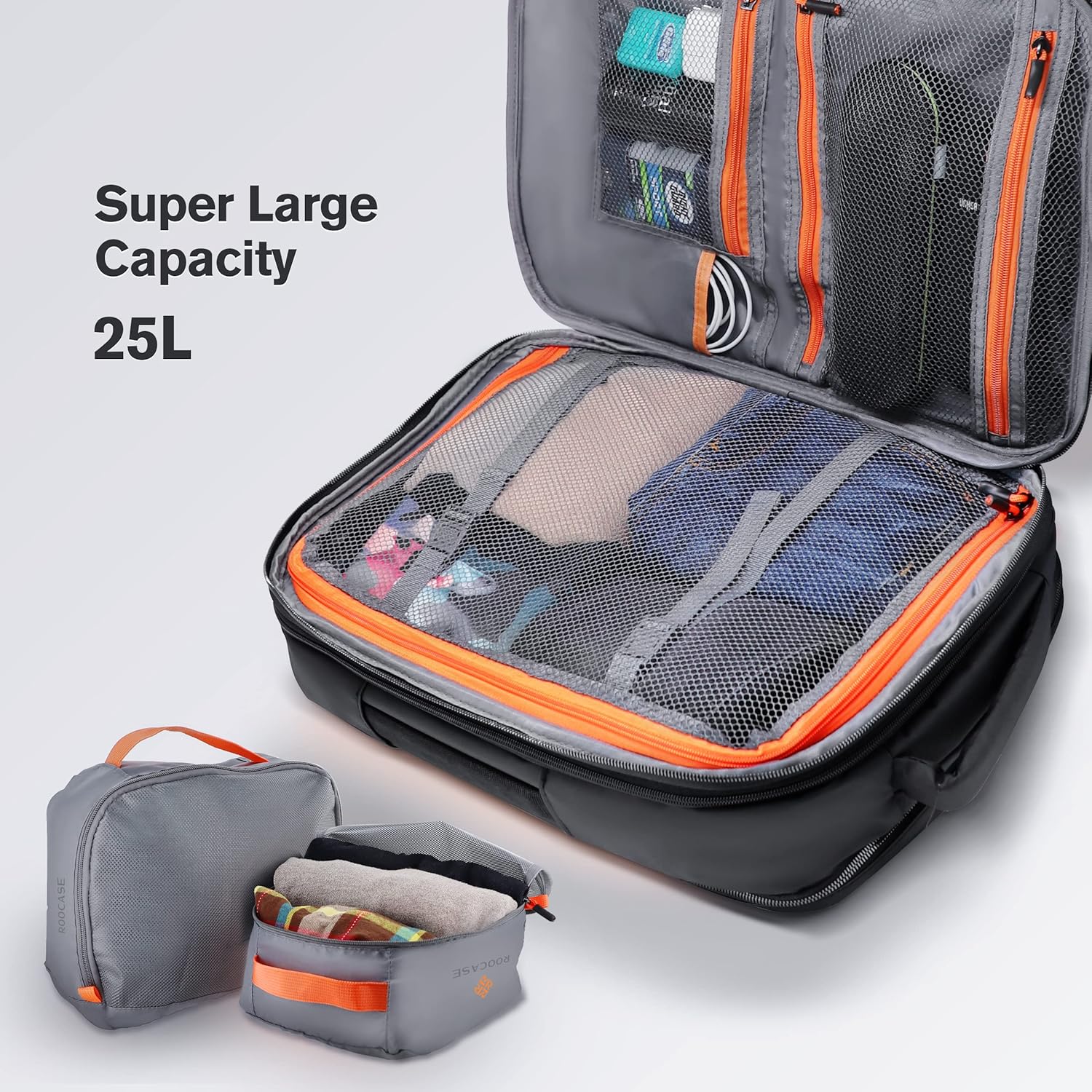 rooCASE Venice Travel Backpack 25L - 15.6 inch Laptop for Business Weekender Luggage Carry On Backpack for International Travel Bag for Men and Women, 2 FREE Packing Cubes Included
