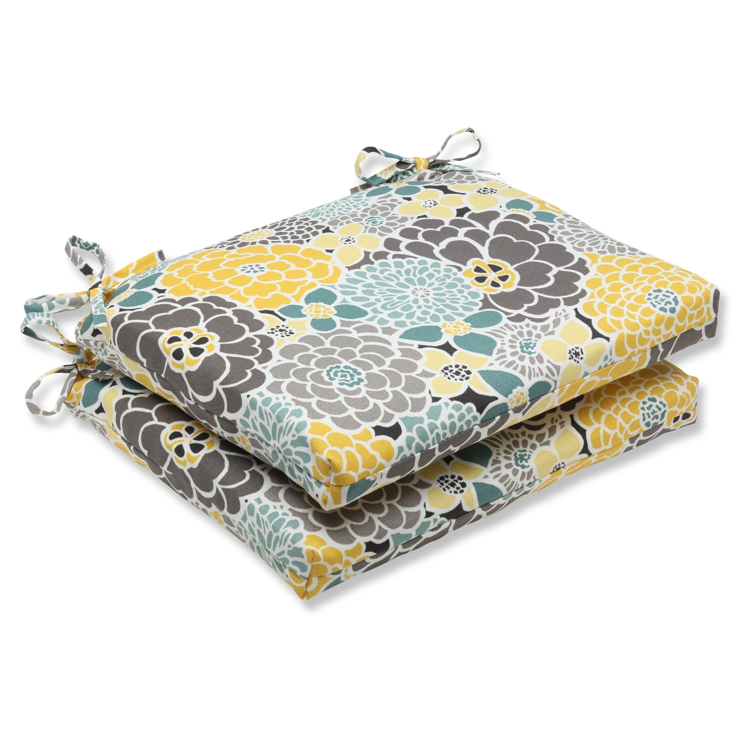 Pillow Perfect Outdoor Full Bloom Squared Corners Seat Cushion, Set of 2