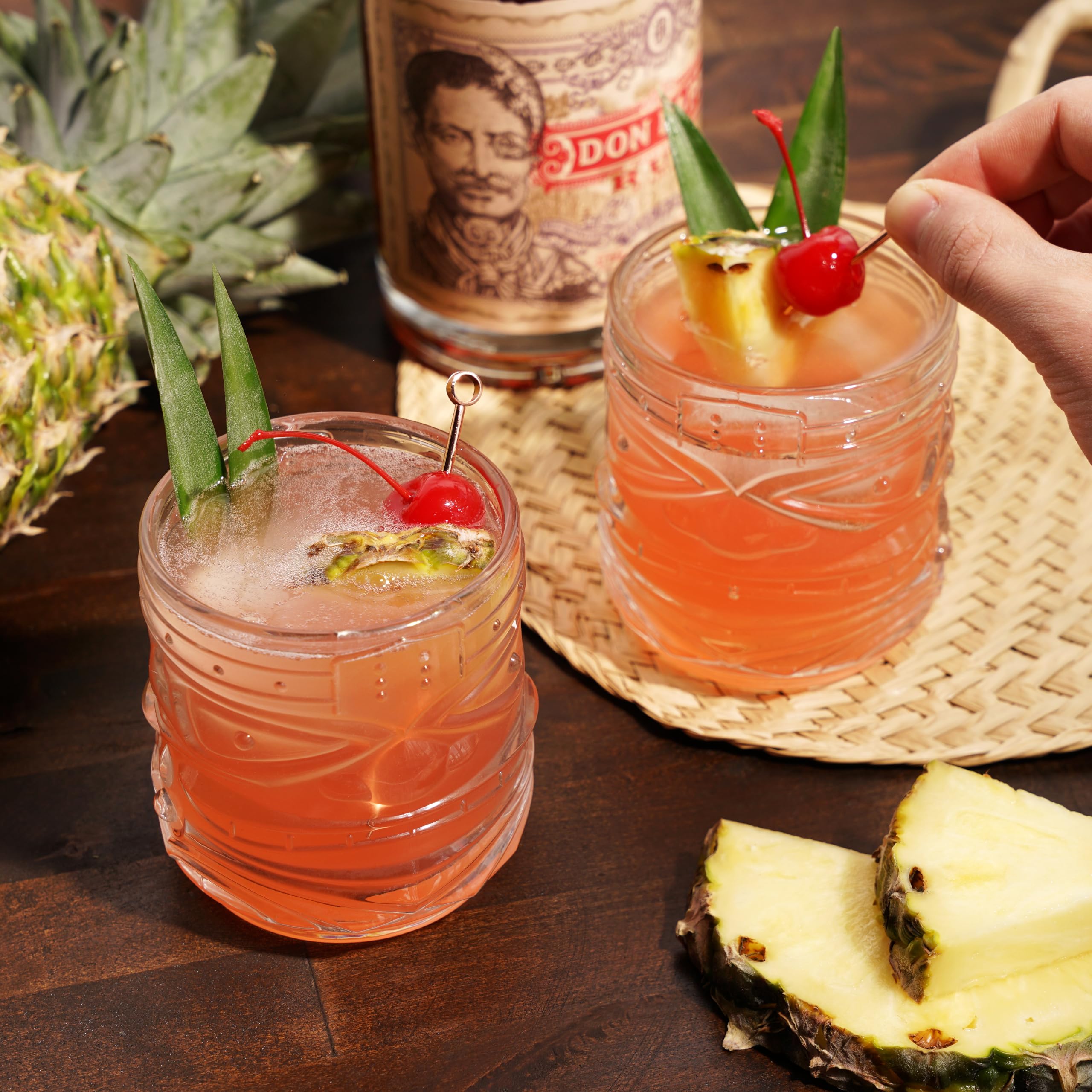 Viski Pacific Tiki Gläser Stapelbare Lowball DOF Tumbler, Tropische Cocktail und Bar Geschenke für Rum und Whiskey, 340 ml, 2 Stück (10856)