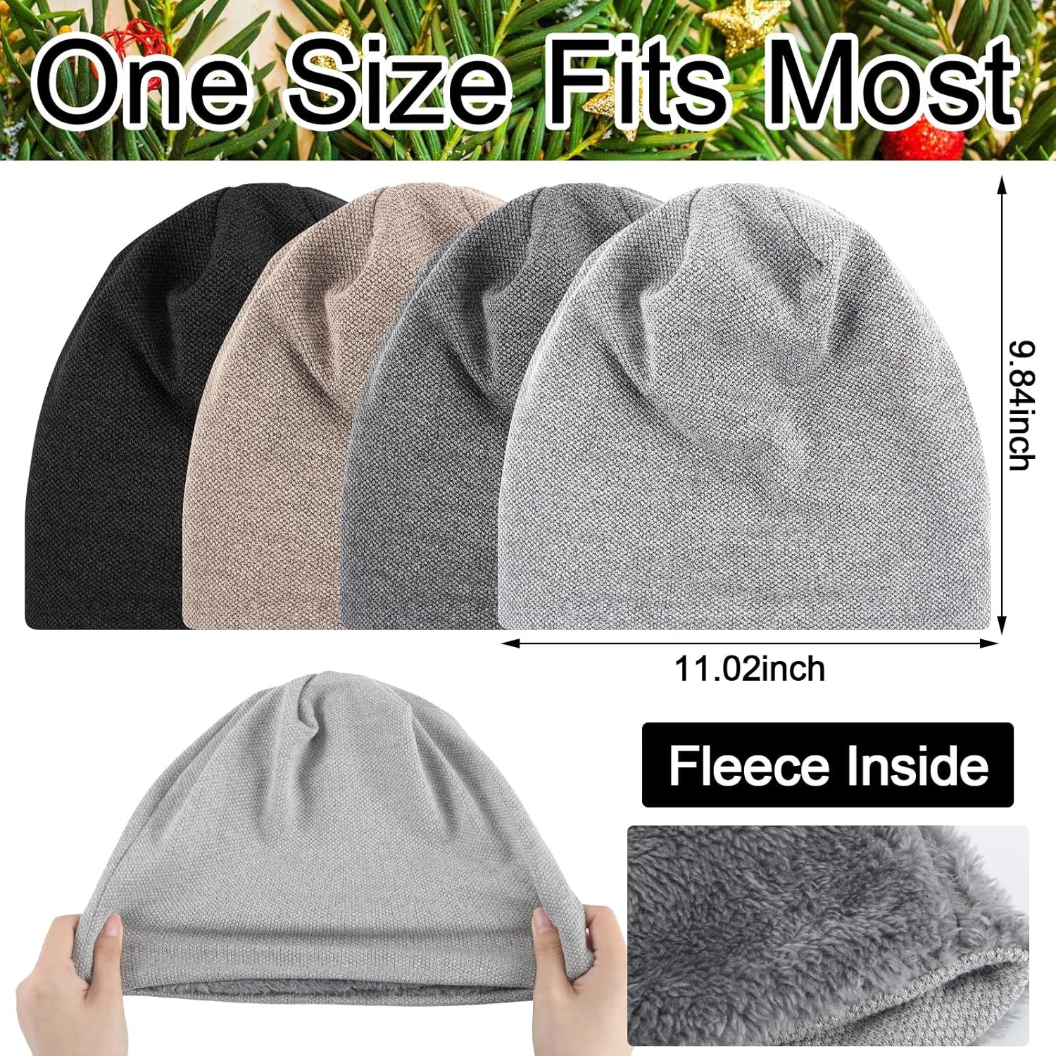 Mepase 4 Pcs Winter Slouchy Beanies Hats Fleece Lined Warm Thick Knit Oversized Skull Beanie Caps for Women Men Unisex Adult Outdoor Cold Weather Chunky Headwear Winter Gift, One Size - Image 2