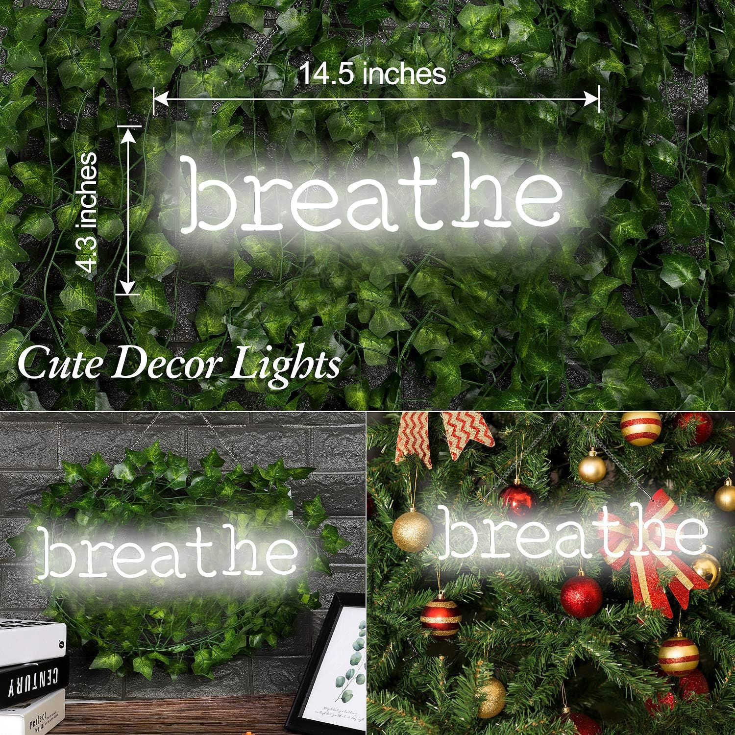 Nеw Arrіvаlѕ Neon Signs Breathe Neon Light Sign Hanging Neon Sign Words Neon Lights Neon Wall Sign White Neon Light for Wall Bedroom Room Party Decor