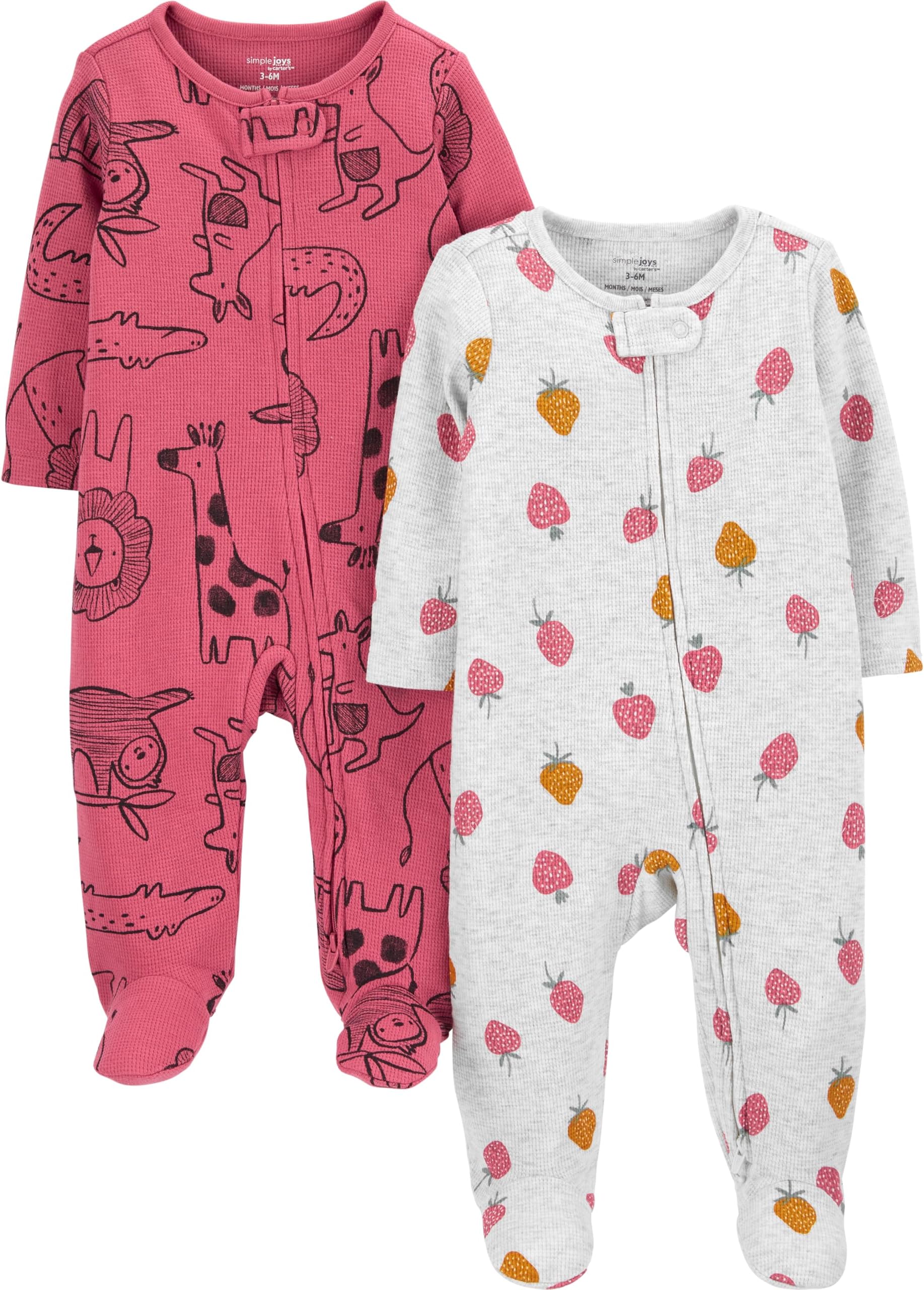 Baby Girls' 2-way Zip Thermal Footed Sleep and Play, Pack of 2