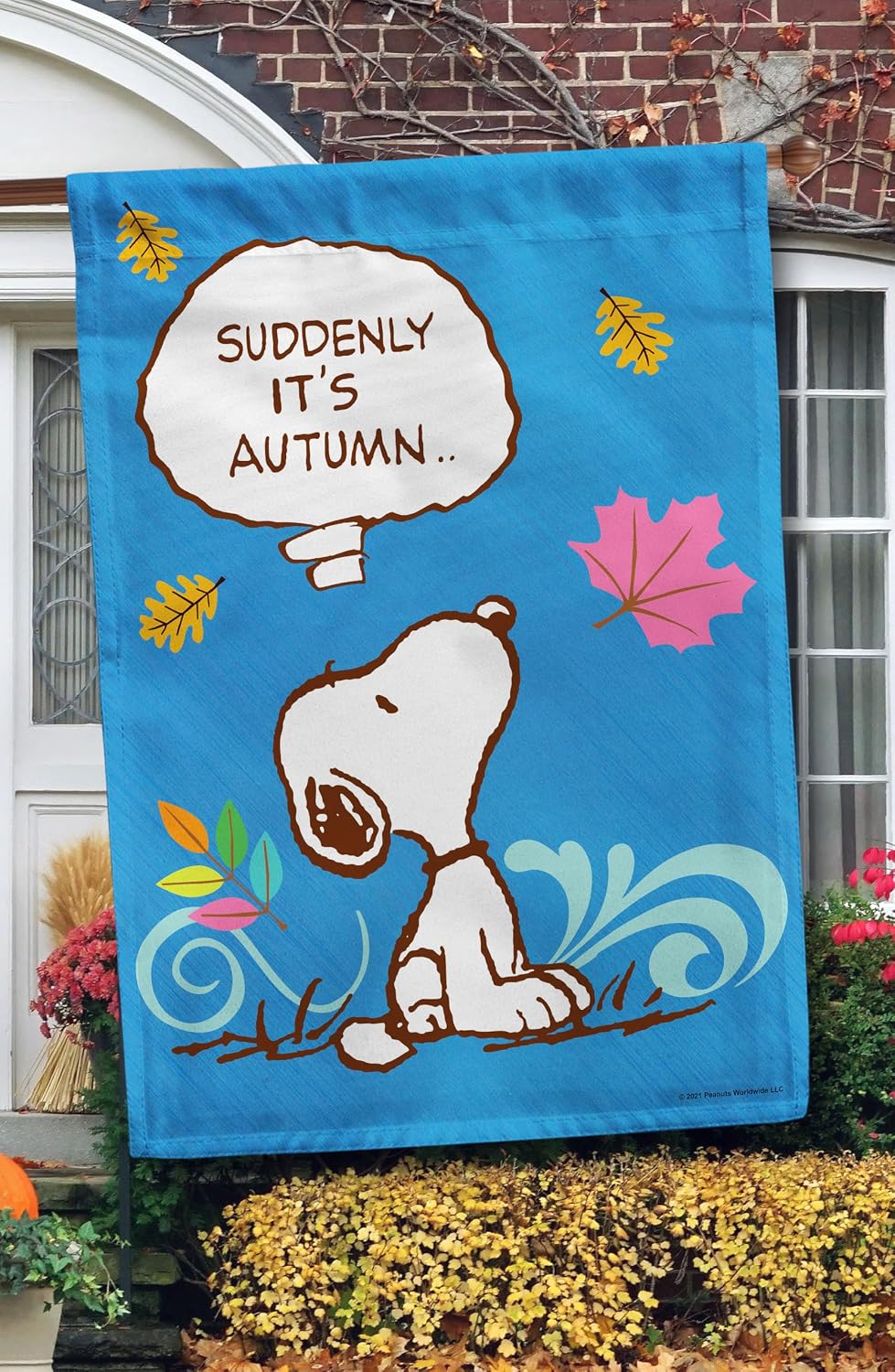 Flagology.com, PEANUTS®, PEANUTS® Suddenly It's Autumn – House Flag 28" x 40", Officially Licensed PEANUTS®, Fall, Autumn
