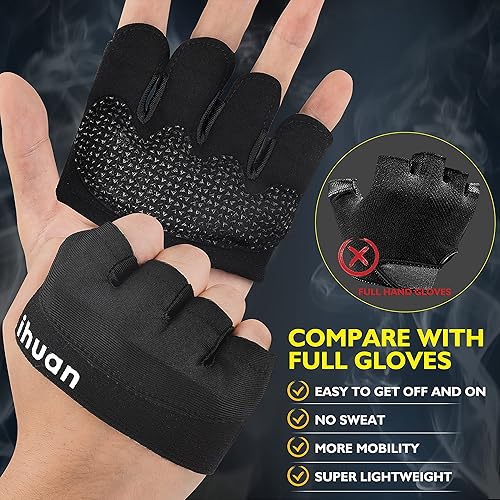 Miniatura 6 de ihuan Guantes de entrenamiento de gimnasio para levantamiento de pesas para hombres y mujeres guantes parciales solo para los puntos de callo