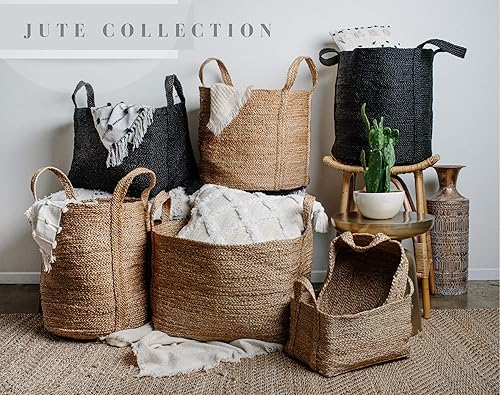 Miniatura 7 de GooBloo Cesta de almacenamiento tejida a mano extra grande 100% yute  17 x 17 pulgadas de alto cesta decorativa de cuerda para sala de estar,